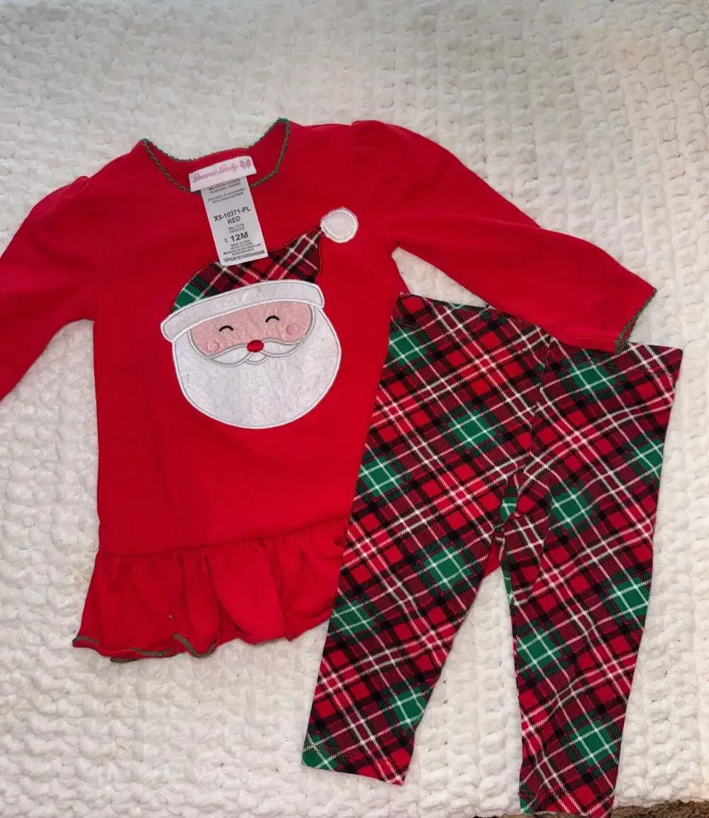 Bonnie Baby Girls Christmas Santa Tunic and Plaid Leggings 2-Piece Set